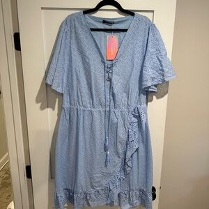 Light Blue Eyelet Wrap Dress